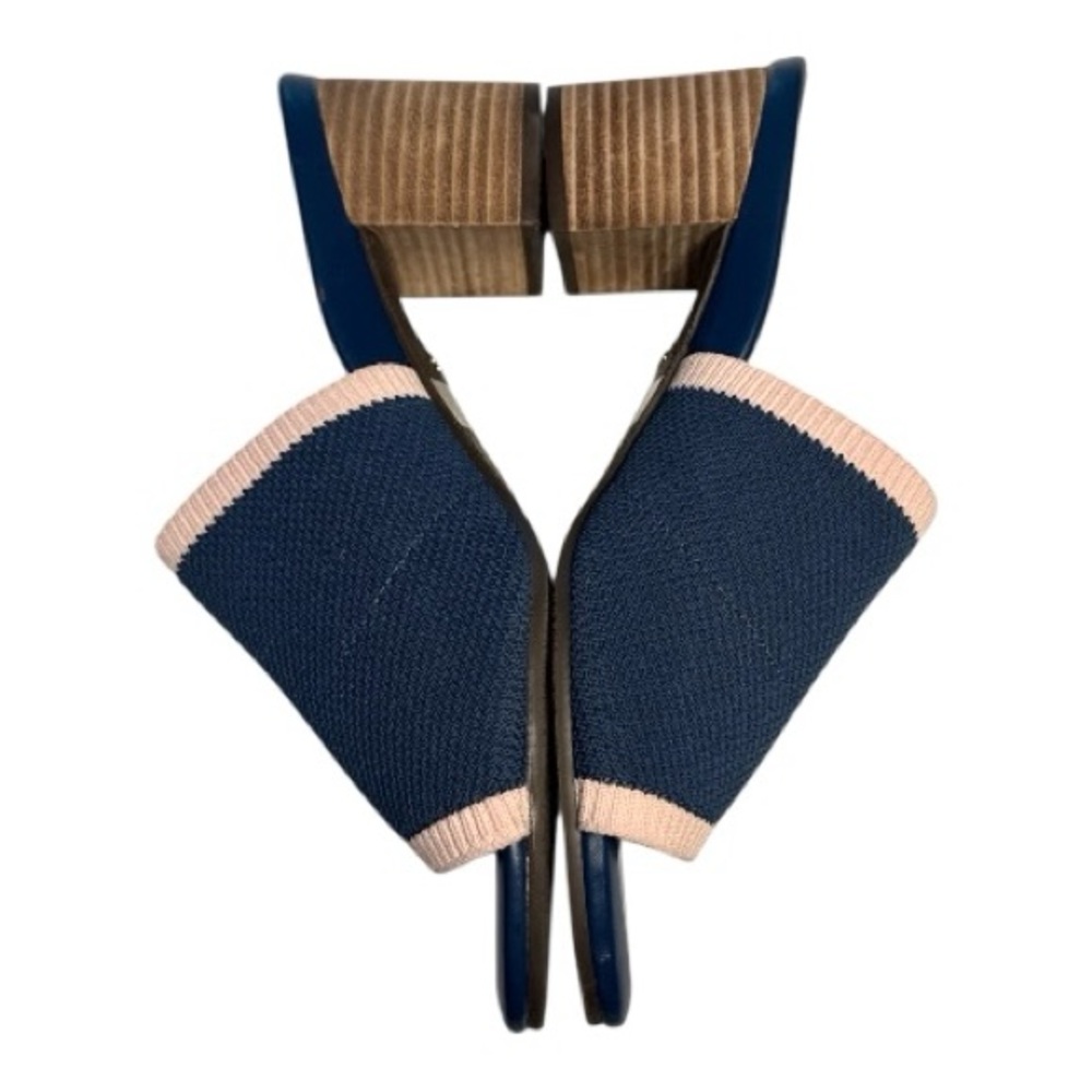 VIONIC Fleur Block Heel Blue w/Pink Trim Mules Knit Upper Slip On Sandals Size 9 - Picture 4 of 7